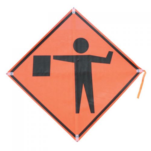 Mesh Roll Up Sign with Plastic Corner Pockets, Orange, 48 in Advanced Safety & Industrial