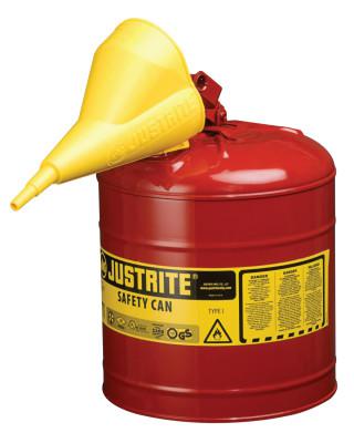 5 Gallon Steel Safety Can for Flammables, Type I, Funnel, Flame Arrester, Red - 7150110