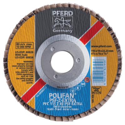 POLIFAN PSF-EXTRA Flap Discs, 4 1/2 in, 40 Grit, 7/8 in Arbor, 13,300 rpm