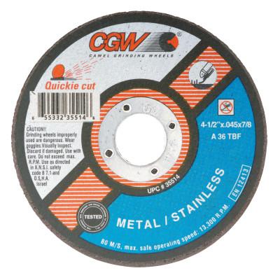 Cut-Off Wheel, Type 1, 4 1/2 in Dia, .045 in Thick, 36 Grit Alum. Oxide