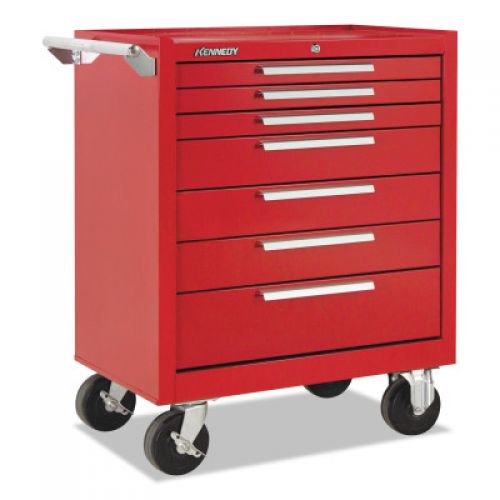 Industrial Series Roller Cabinet, 27 x 18 x 35, 7 Drawers, Smooth Red, w/Slide
