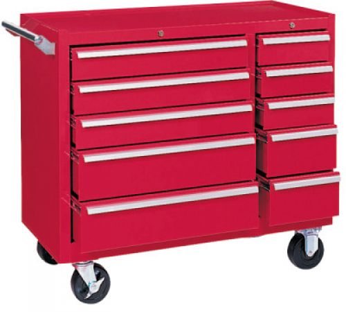Maintenance Cart, 39-3/8 in w x 18 in d x 35 in h, 10 Drawers, Ball-Bearing, Smooth Red