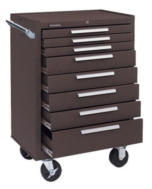 Industrial Series Roller Cabinet, 27 x 18 x 39, 8 Drawers, Brown, w/Slide