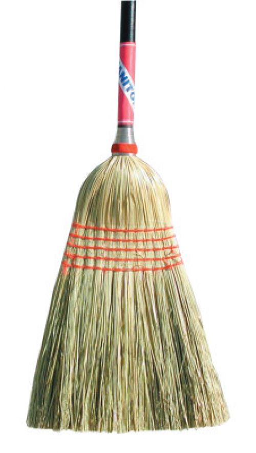 Janitor Corn Broom, 56-1/2 in Overall L, Black Lacquered Handle