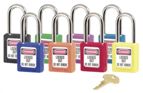 Zenex Thermoplastic Safety Lockout Padlock, 410, 1-1/2 W x 1-3/4 H Body, 3 in H Shackle, KD, Red