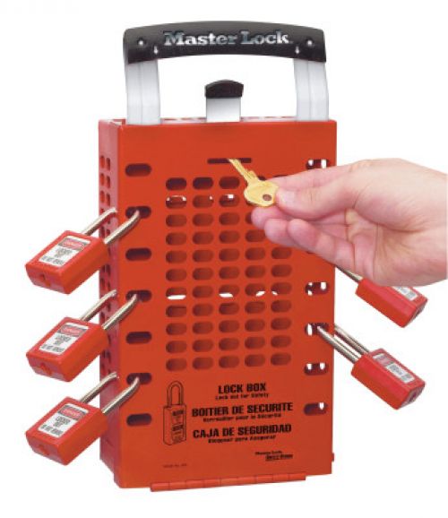 Latch Tight Lock Box, 3 1/2 in L x 12 3/4 in H x 6 3/8 in W, Steel, Red