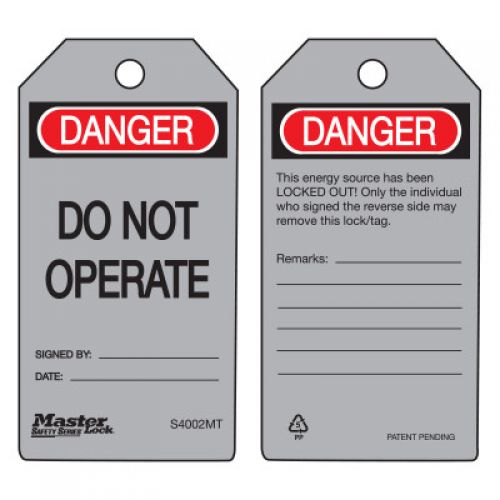 Danger Do Not Operate - Metal Detectable Safety Tags, 3 in x 5 3/4 in, Gray