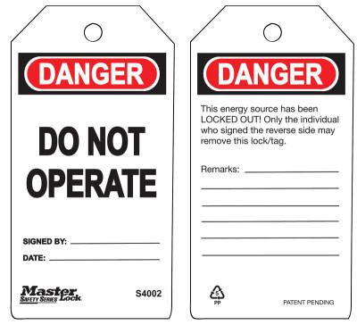MASTER LOCK Guardian Extreme Safety Tags, 5 3/4 x 3 in, Danger - Do Not Operate, White