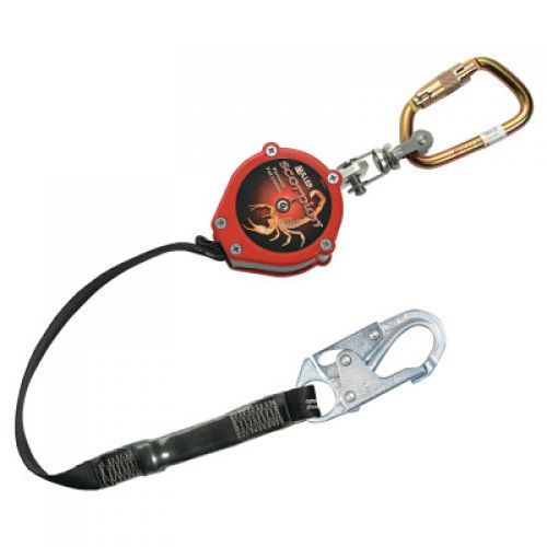 Scorpion Personal Fall Limiters, 9 ft, Twist-Lock Carabiner; Swivel Shackle;Locking Snap Hook, 310 lb, Steel Hook, 1 Leg