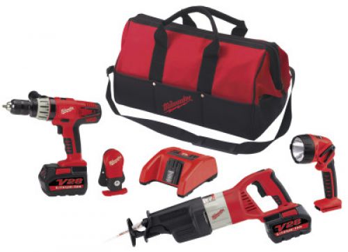 MILWAUKEE ELECTRIC TOOLS V28 Cordless Combo Kits, Sawzall Recip Saw; Hammer Drill; Work Light