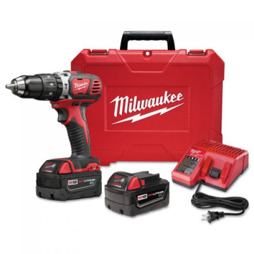 MILWAUKEE ELECTRIC TOOLS M18 Cordless Compact Hammer Drill/Driver Kit, (2) Batteries;Charger; Carry Case