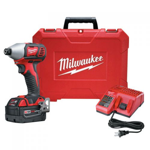 MILWAUKEE ELECTRIC TOOLS Hex Impact Driver Kit, 1/4 Impact Driver; Battery; Charger; Case; Belt Clip