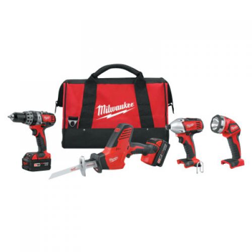 MILWAUKEE ELECTRIC TOOLS M18 Cordless Combo Kit, Hammer Drill/Driver; Hex Impact; HACKZALL Recip. Saw