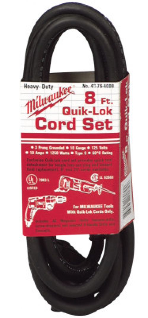 MILWAUKEE ELECTRIC TOOLS Quik-Lok® Cord Sets, 3-Wire, 8 ft, Heavy-Duty