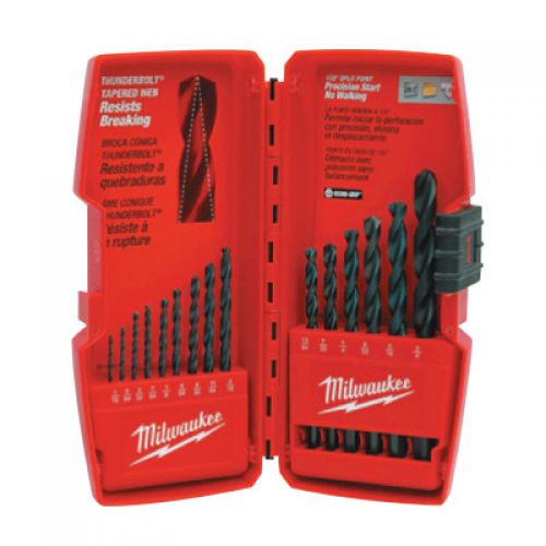 MILWAUKEE ELECTRIC TOOLS Thunderbolt Black Oxide Coated Twist Drill Bit Sets, 1/16"-3/8" Cut Dia, 15/Set