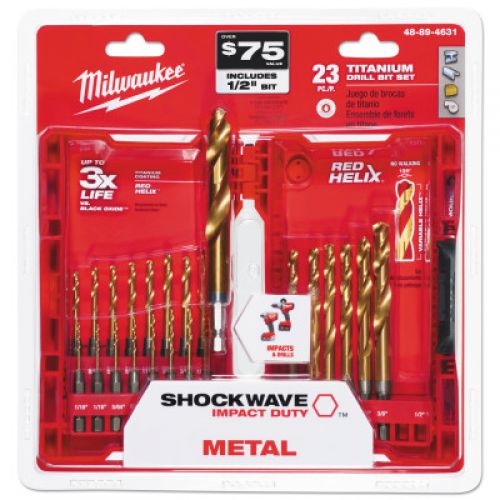 MILWAUKEE ELECTRIC TOOLS TiN SHOCKWAVE Kits, 23 Piece, 1/2 in - 1/16 in Cut Dia.