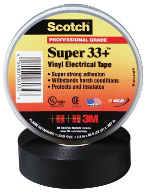 3M ELECTRICAL ScotchÂ® Super Vinyl Electrical Tape 33+, 66 ft x 3/4 in, Black