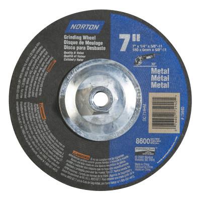 NORTON Depressed Center Metal/Masonry Wheel, 7 in Dia, 1/4 in Thick, 5/8 Arbor, Alum.