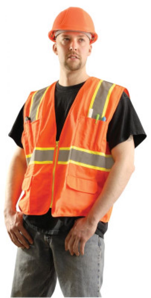 Class 2 Surveyor Style Solid Vests with 2-Tone Striping, 2X-Large, Orange