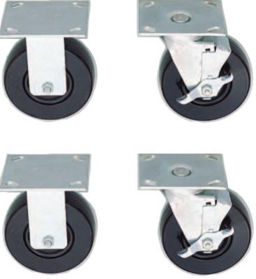 Standard-Duty Roller Cabinet Caster Set, 5 in D x 2 in W, 2 Swivel, 2 Fixed