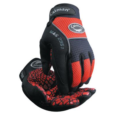 CAIMAN Silicon Grip Gloves, Large, Red/Black