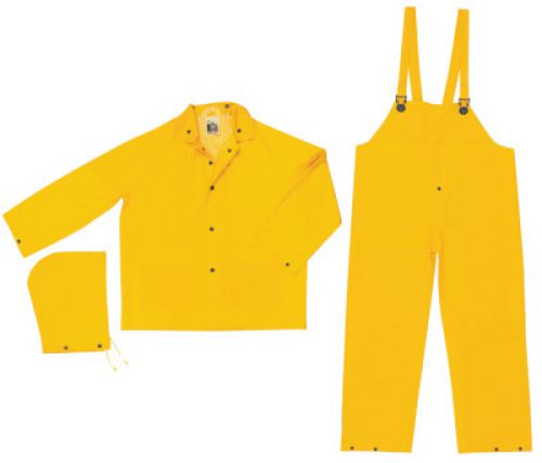 Three-Piece Rain Suit, Jacket/Hood/Bib Pants, 0.35 mm PVC/Poly, Yellow, 2X-Large