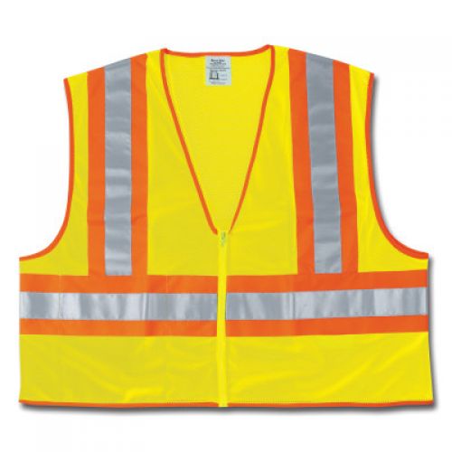 Safety Vest, Class 2 4.5 Inch Orange / Silver Reflective Stripes Zipper Front, 2 Inner Pockets