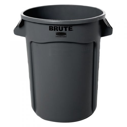 BRUTE Round Container without Lid, 32 gal, Heavy-Duty Plastic, Gray