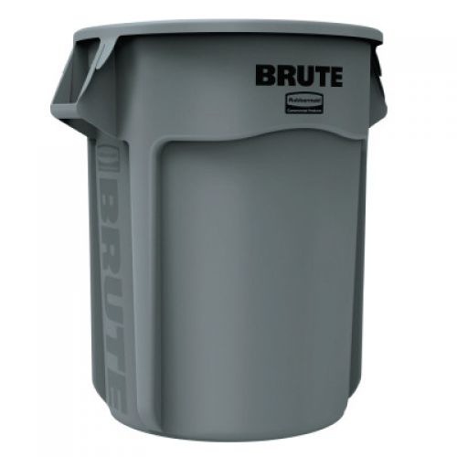 BRUTE Round Container without Lid, 55 gal, Heavy-Duty Plastic, Gray