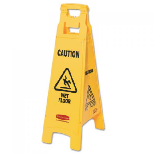 Floor Safety Signs, Caution Wet Floor, Yellow, 25X11