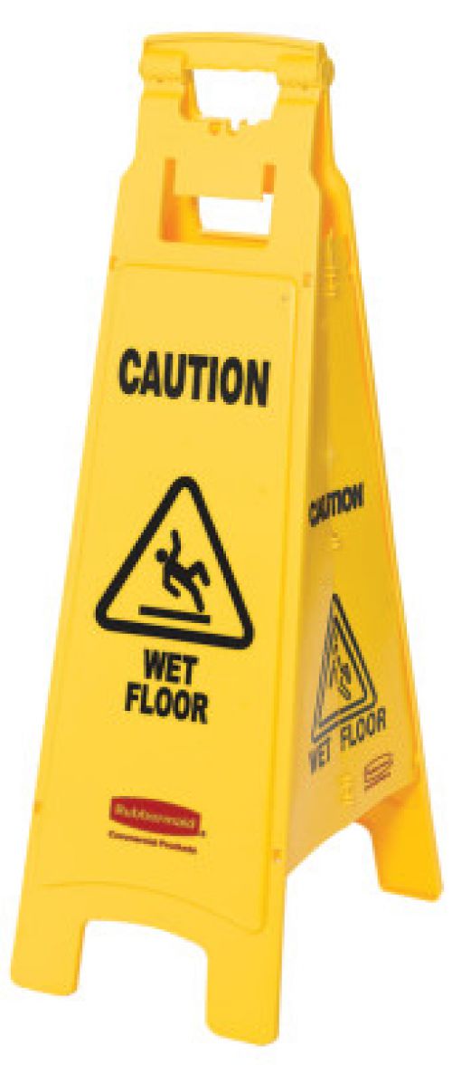 Floor Safety Signs, Caution Wet Floor, Yellow, 37X12