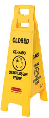 RUBBERMAID COMMERCIAL Floor Safety Signs, Closed (Multi-Lingual), Yellow, 37X12