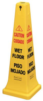 Safety Cones, Multi-Lingual "Wet Floor", 36 in, Yellow