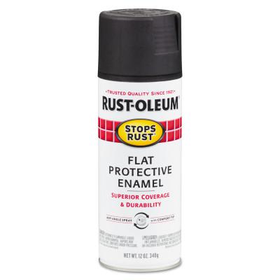 RUST-OLEUM Stops RustÂ® Protective Enamel Spray Paint, 12 oz Aerosol Can, Black, Flat Finish