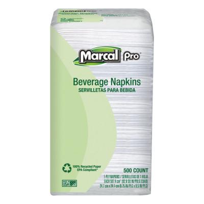 MARCAL PRO 100% Recycled Beverage Napkins, 1-Ply, 9 3/4 x 9 1/2, White