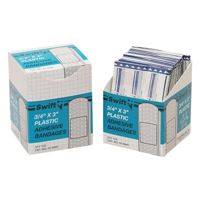 Adhesive Bandages, 3/4 in x 3 in Strips, Plastic
