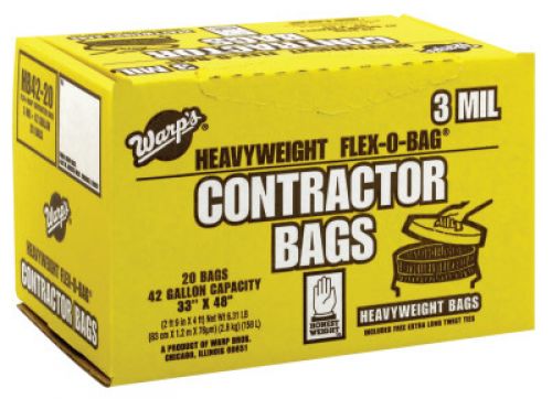 FLEX-O-BAG Trash Can Liners and Contractor Bags, 42 gal, 3 mil, 33 in X 48 in, Black, Heavyweight