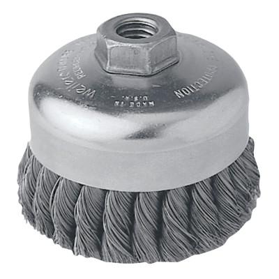 4" Single Row Knot Wire Cup Brush. .023" Steel Fill, 5/8"-11 UNC Nut