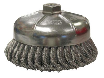 6" Single Row Knot Wire Cup Brush, .023" Steel Fill, 5/8"-11 UNC Nut