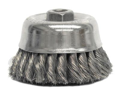 4" Double Row Knot Wire Cup Brush, .014" Steel Fill, 5/8"-11 UNC Nut