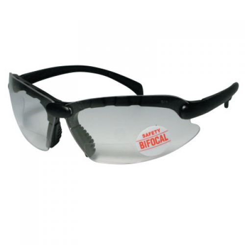 Contemporary Bifocal Safety Glasses, 1.75 Diopter, Clear Polycarbonate Lens/Tint, Black Frame