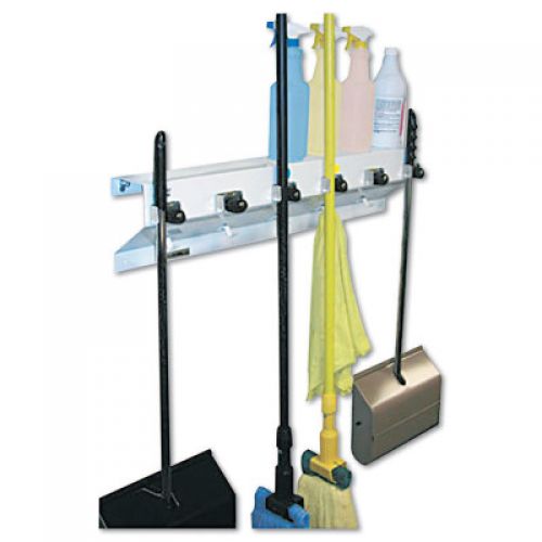 EX-CELL The Clincher Mop & Broom Holder, 34"w x 5 1/2"d x 7 1/2"h, White Gloss