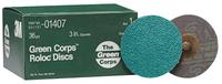 3M ABRASIVE Green Corps Roloc Discs, Aluminum Oxide, 3 in Dia., 36 Grit