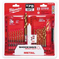 MILWAUKEE ELECTRIC TOOLS TiN SHOCKWAVE Kits, 23 Piece, 1/2 in - 1/16 in Cut Dia.