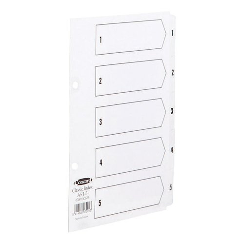 Concord Classic Index 1-5 Mylar-reinforced Punched 2 Holes 150gsm A5 White Ref 07001/CS70