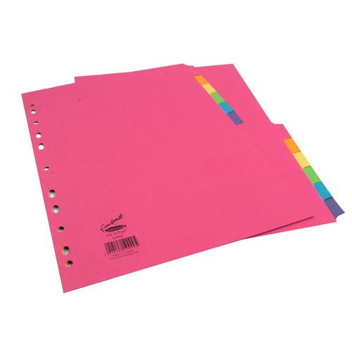 Concord Bright Subject Dividers 12-Part Card Multipunched 160gsm A4 Assorted Ref 50999 001049 Buy online at Office 5Star or contact us Tel 01594 810081 for assistance