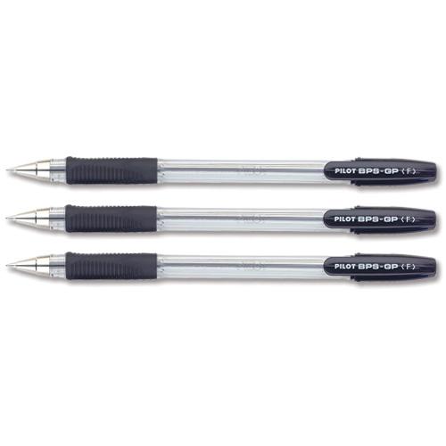 Pilot BPS GP Ball Pen Rubberised Grip Fine 0.7mm Tip 0.27mm Line Black Ref 4902505142765/SA [Pack 12] Pilot Pen