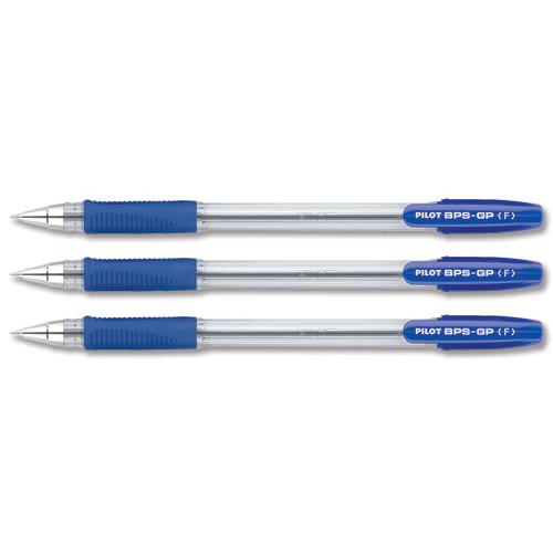 Pilot BPS GP Ball Pen Rubberised Grip Fine 0.7mm Tip 0.27mm Line Blue Ref 4902505142789/SA [Pack 12] Pilot Pen