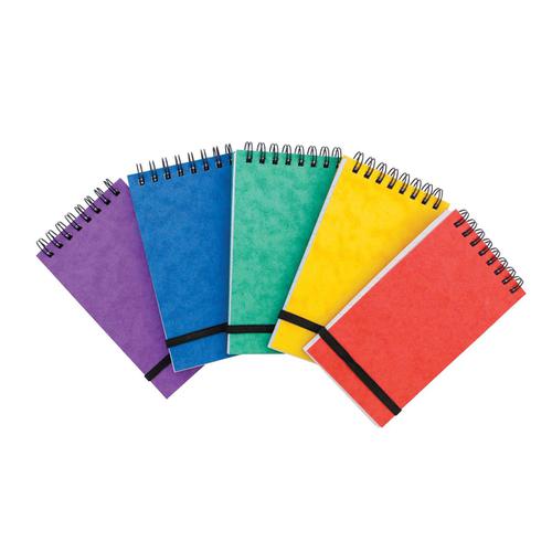 Note Pads Headbound Twin Wire 80gsm Ruled/Perfd/Elastic Strap 300pp 127x202mm Asstd Colours A [Pack 10]