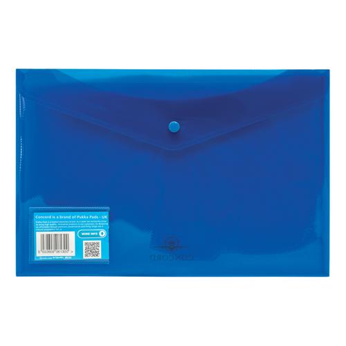 Concord Stud Wallet File Translucent Polypropylene Foolscap Blue Ref 6130-PFL (BLU) [Pack 5]